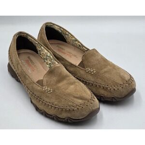 Skechers Women's Relaxed Fit Memory Foam Bikers Size 6 Tan Slip On Loafer Shoes